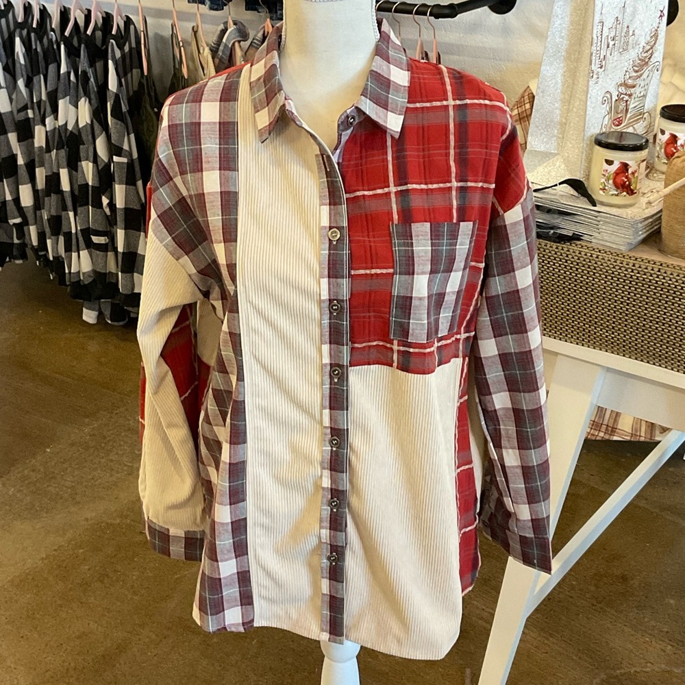 NEW Plaid corduroy patchwork shacket